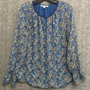 Daniel‎ Rainn Top Womens Medium Blue Boho Floral Embroidered Keyhole Neck Lined